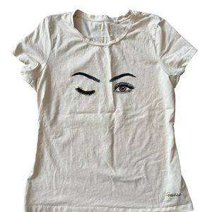 Guess wink women’s printed graphic T-shirt short sleeve beige size XL